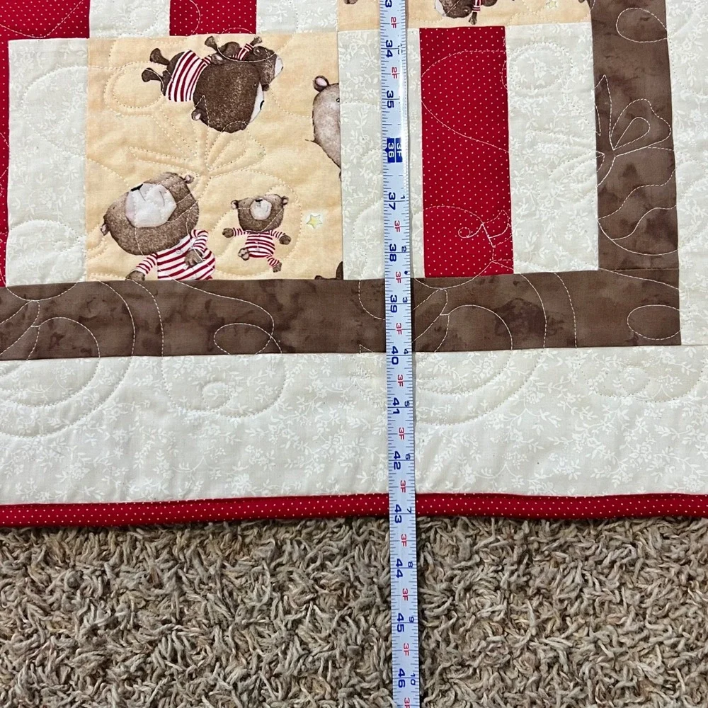 Handmade Quilt Baby Toddler Cute Bears Red‎ White Brown Patchwork Bandana